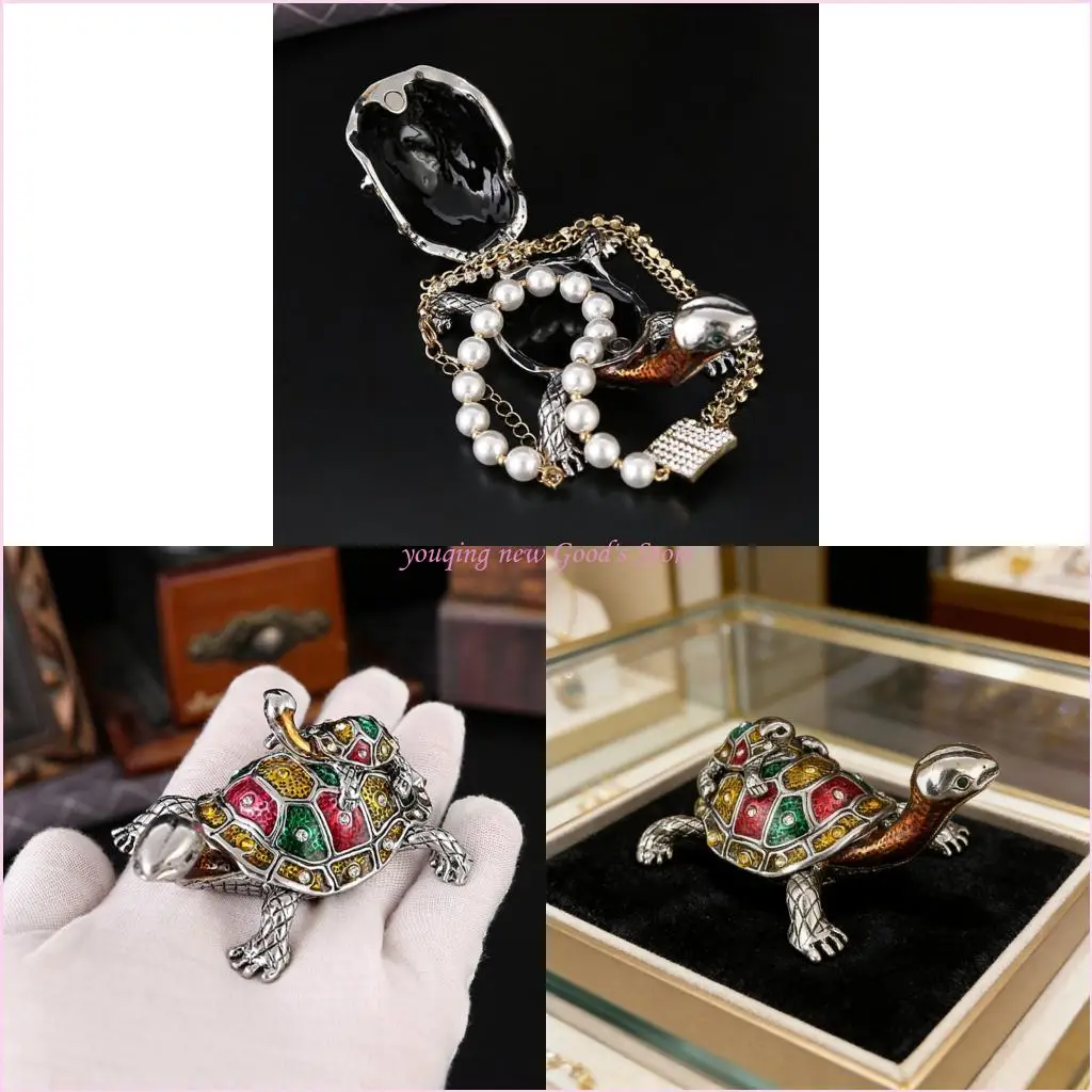 

57QA Эмалированная черепаха ручной работы Декоративная коробка Многослойная внутренняя вмещает мелкие предметы