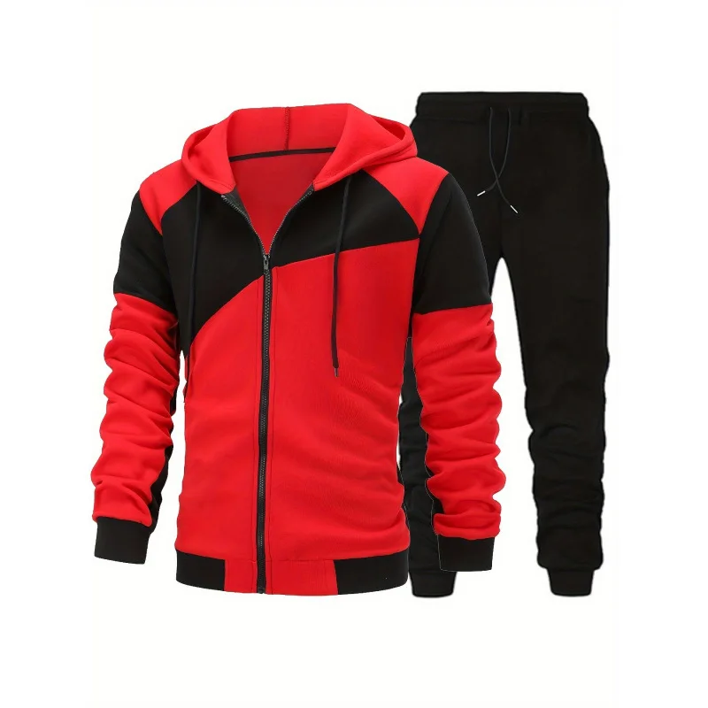 

Patchwork Hoodie Set Y 79725 Casual Sportswear Four Seasons Seven Sleeve Length Men's Clothing Set Fashionable Patchwork Design
