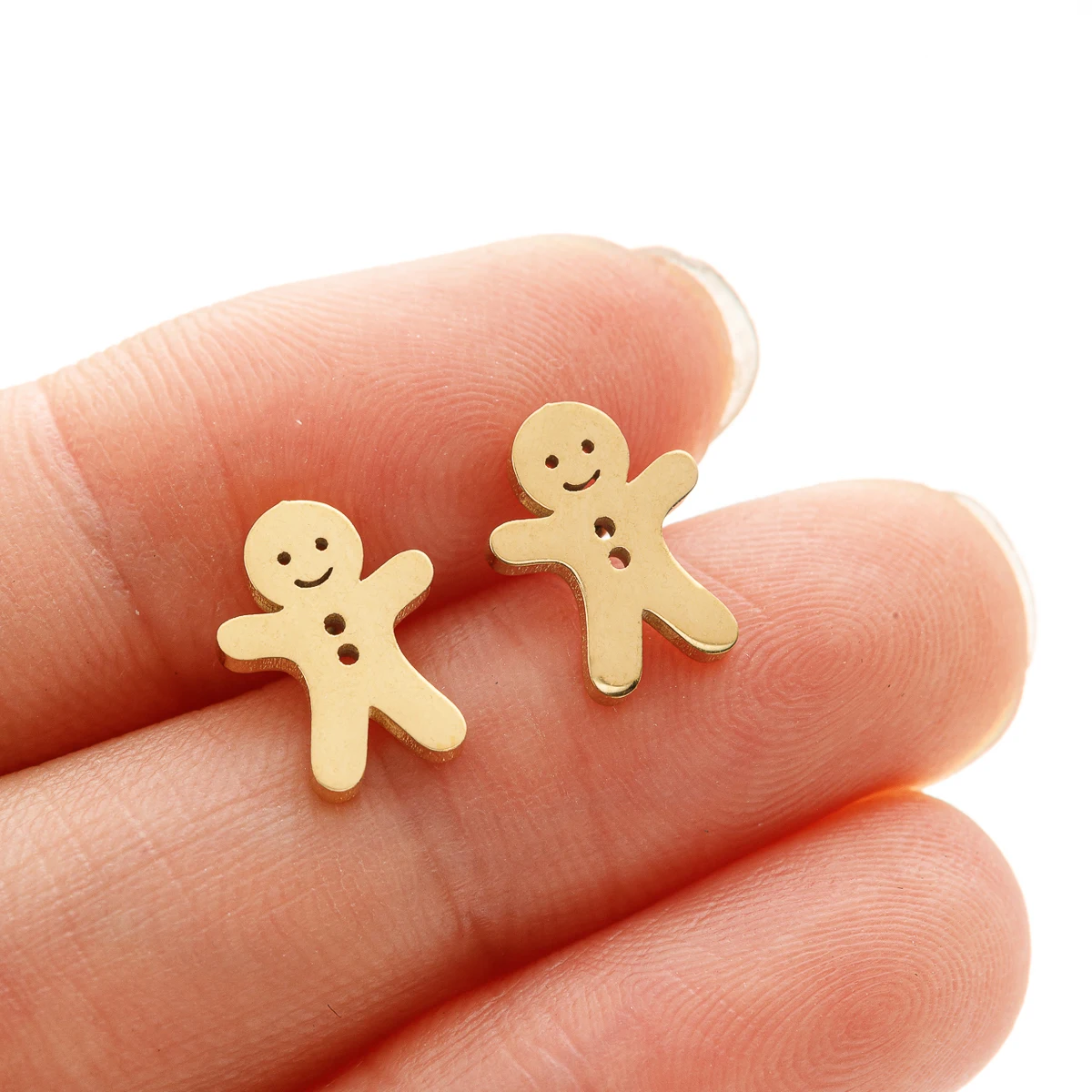 1Pair Stainless Steel Gingerbread Man Earring Christmas Gift