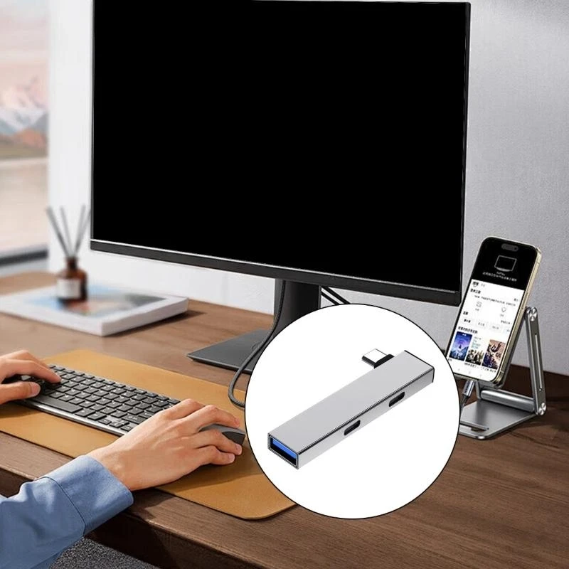 4 in 1 USB C Hub with USB C,USB Port Adapter Type C to 2Type C+USB Adapter USB Hub Adapter USB Splitter USB Expander