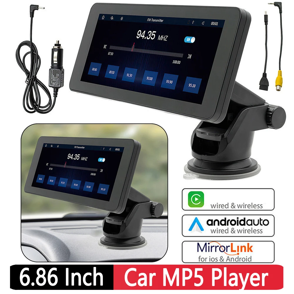 6.86 Inch Car Radio 1Din Audio Stereo Wireless Carplay Android Auto Bluetooth Multimedia Player Autoradio Built-In Speaker