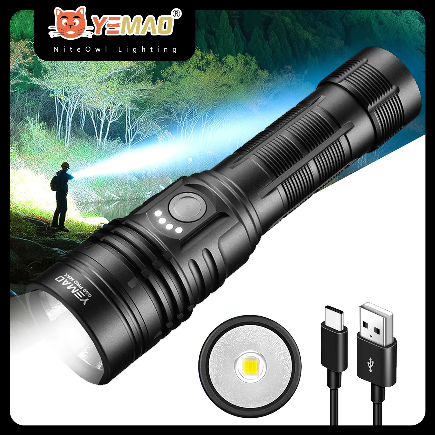 

YEMAO G40 Pro Max Flashlight 3780 lumens LED Rechargeable Torch Outdoor waterproof 418M distance Emergency search flashlights