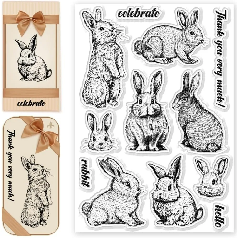 Rabbit Clear Stamp Easter Theme Stamps Bunny Rabbit Silicone Clear Stamp Seals for DIY Scrapbooking Photo Album Decorative