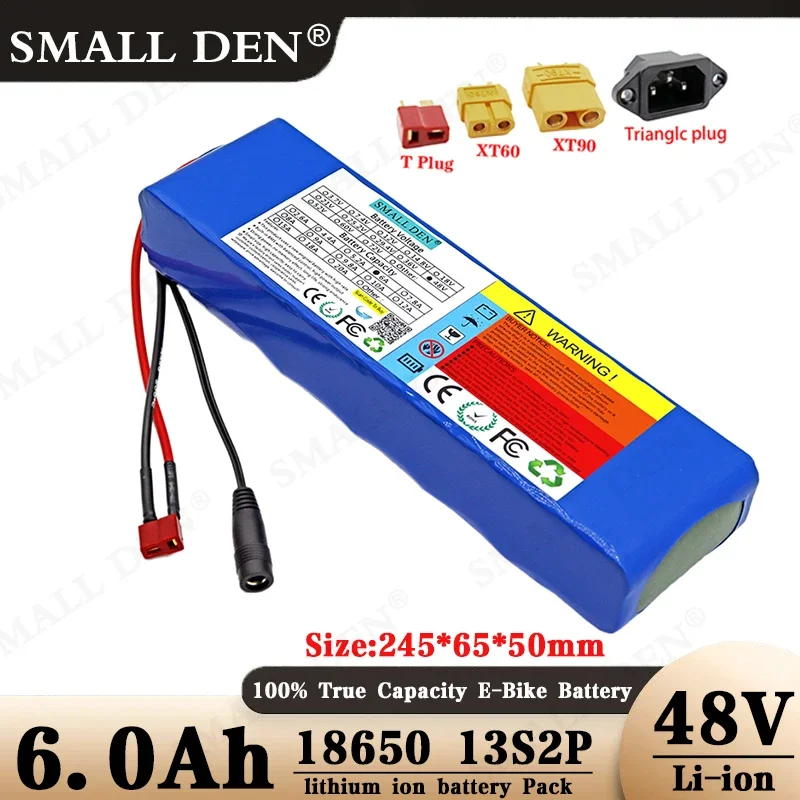 

New 48V 6000mAh 750W 13S2P 48V lithium-ion battery pack 6Ah, suitable for 54.6V electric bicycle and scooter batteries with BMS