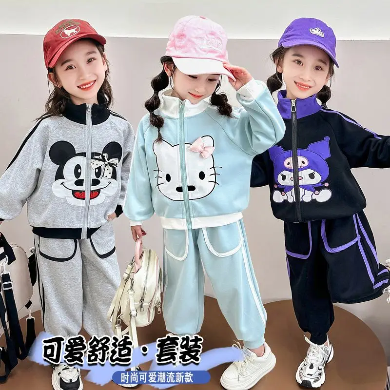 

Kawaii Kuromi Hello Kitty Sanrio Students Cute Cartoon Comfortable Sportswea Children Long Sleeved Warm Jacket Trousers for Kids
