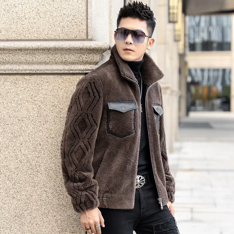 

2023 Autumn Winter New Fashion Men Genuine Lambswool Coats Male Real Fur Warm Outerwear Men Long Sleeve Casual Jackets I489