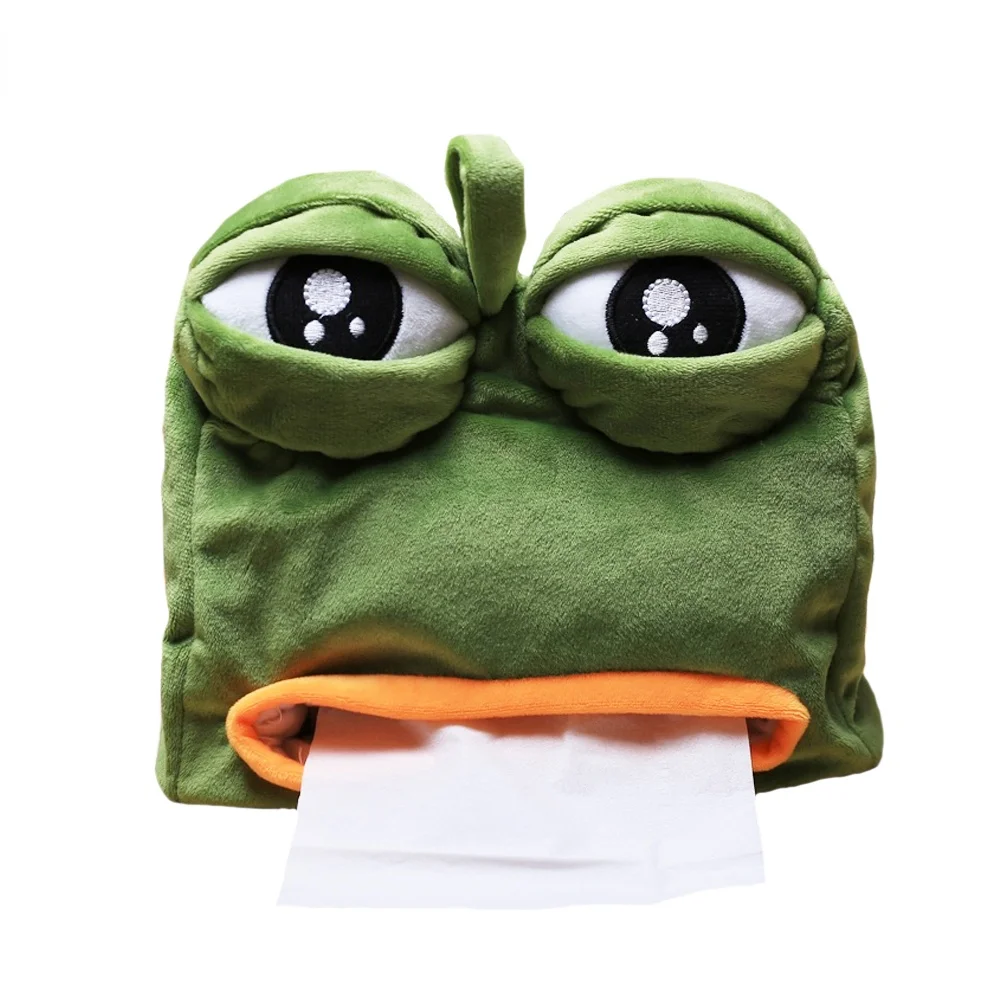 

Cartoon Tissue Box Goggles Cover Paper Dispenser Sad Frog Plush Tissues Case Portable Home Office Hanging Paper Napkin Box