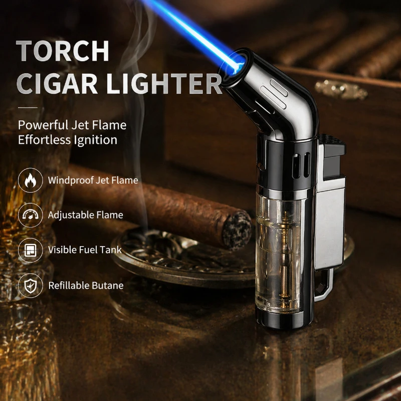 New Model Cigar Lighter Single Flame Windproof Straight Forward Lighter Outdoor Portable Smoking Tool Men's Smoking Product