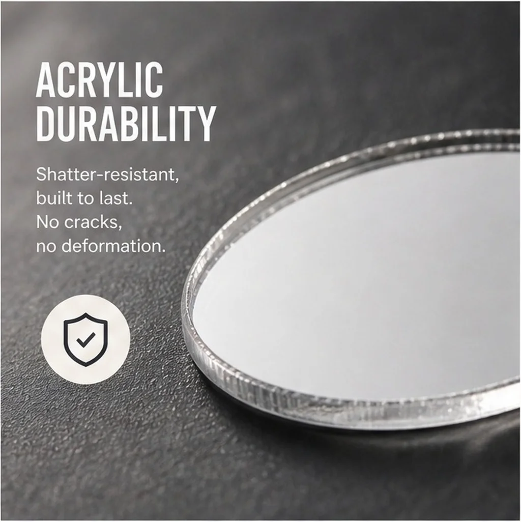 5Pcs Acrylic Mirror Sticker for Phone Case Stick-on Compact Circle Flat Vanity Mirror Travel Makeup Pocket Touch Up Silver