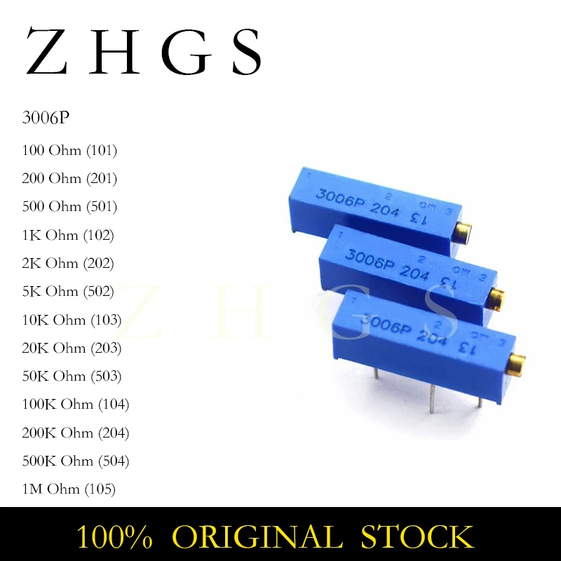 10Pcs 3006P Potentiometer 100R 101 200R 201 500R 501 1K 102 2K 202 5K 502 10K 103 20K 203 50K 503 100K 104 200K 204 500K 504 1M