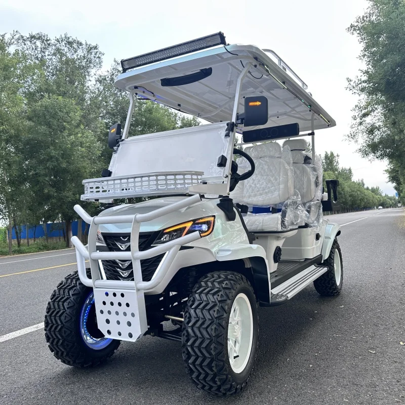 رفع 60 فولت 5KW الصيد عربات غولف على الطرق الوعرة الشارع عربات الغولف القانونية الكبار 4 عجلة 4 مقاعد عربة جولف كهربائية