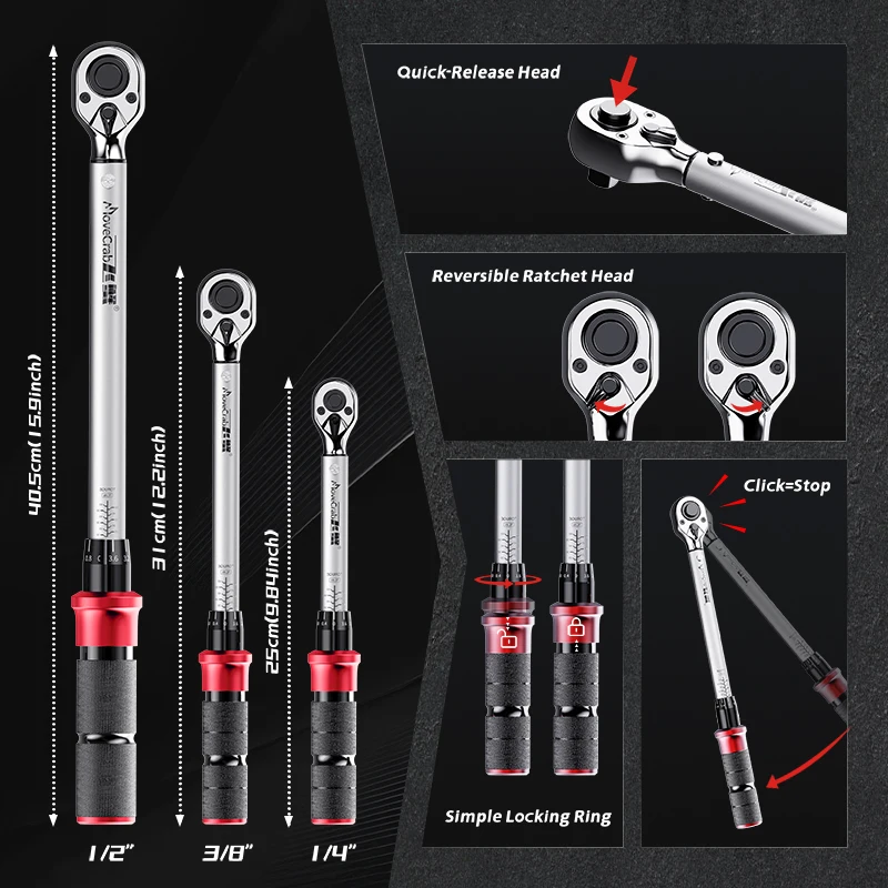 Mechanical Torque Wrench Set 3-Pc 4-165 Ft.lb with 3 Extension Rods for Bicycle Motorcycle Auto Industrial Repair Tools Kit