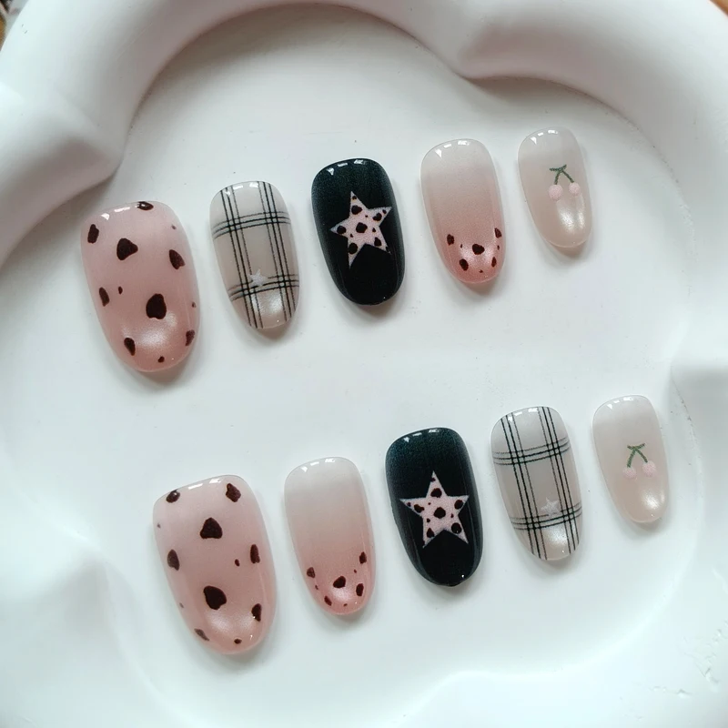 10 Stück Süße Niedliche Vergoldete Polka Dot Sterne Kurze Mandel Wiederverwendbare Nagelkunst Französischer Stil Katzenaugen-Nagelaufkleber Aufklebnägel – Detail 16