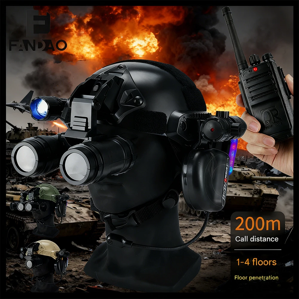 Children's Tactical Helmet Set Multi-Functional FAST Protection Helmet Communication Headset Walkie-Talkie Toy for Boy's CS Game