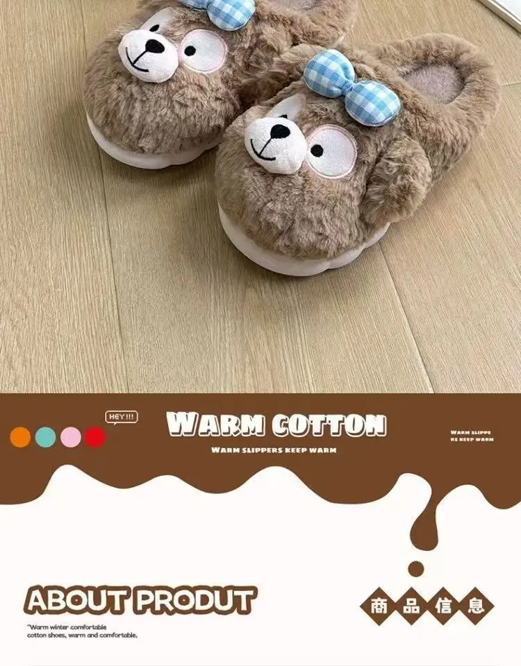 Damen-Winterhausschuhe im Bären-Design – mit Plüsch-Fleece gefütterte Hausschuhe, rutschfeste Outdoor-Slipper mit dicker Sohle und niedlichen Pfotenabdrücken – Detail 4
