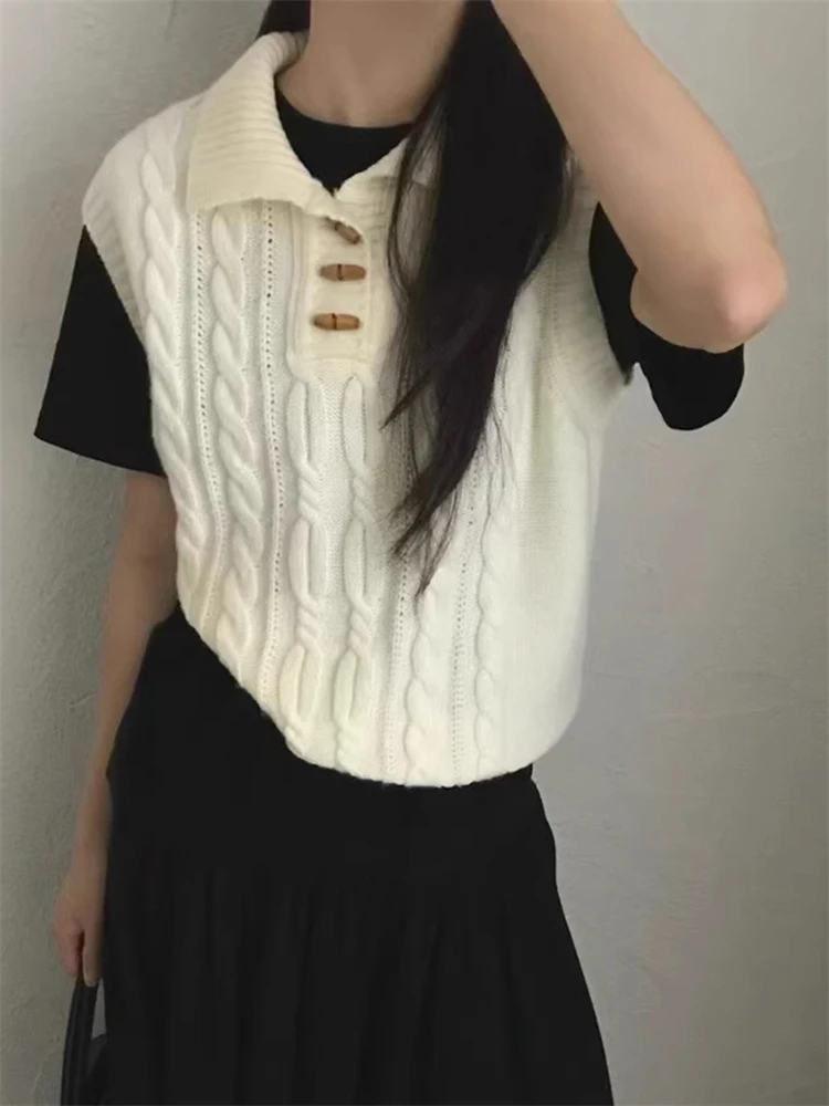 New Vest 100% Merino Wool Pullover for Women Polo Collar Solid Color Knit Sweater Casual Skin Friendly Autumn Winter Clothing