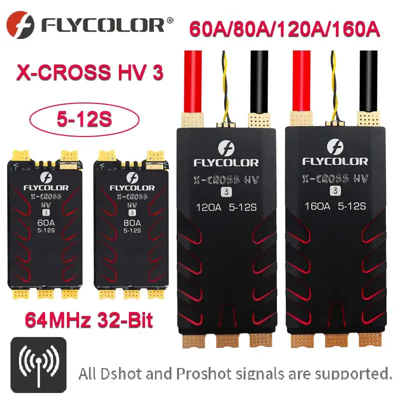 FLYCOLOR X-CROSS HV 3 RC ESC 60A/80A/120A/160A 5-12S BLHeli-32 64MHz 32-Bit Brushless speed Controllers for RC FPV Racing Drone