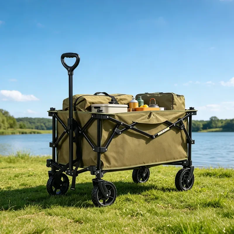 Portable Folding Wagon with Off Road Wheels Outdoor Camping Trolley for Kids Beach Garden Cart Heavy Duty Collapsible Utility