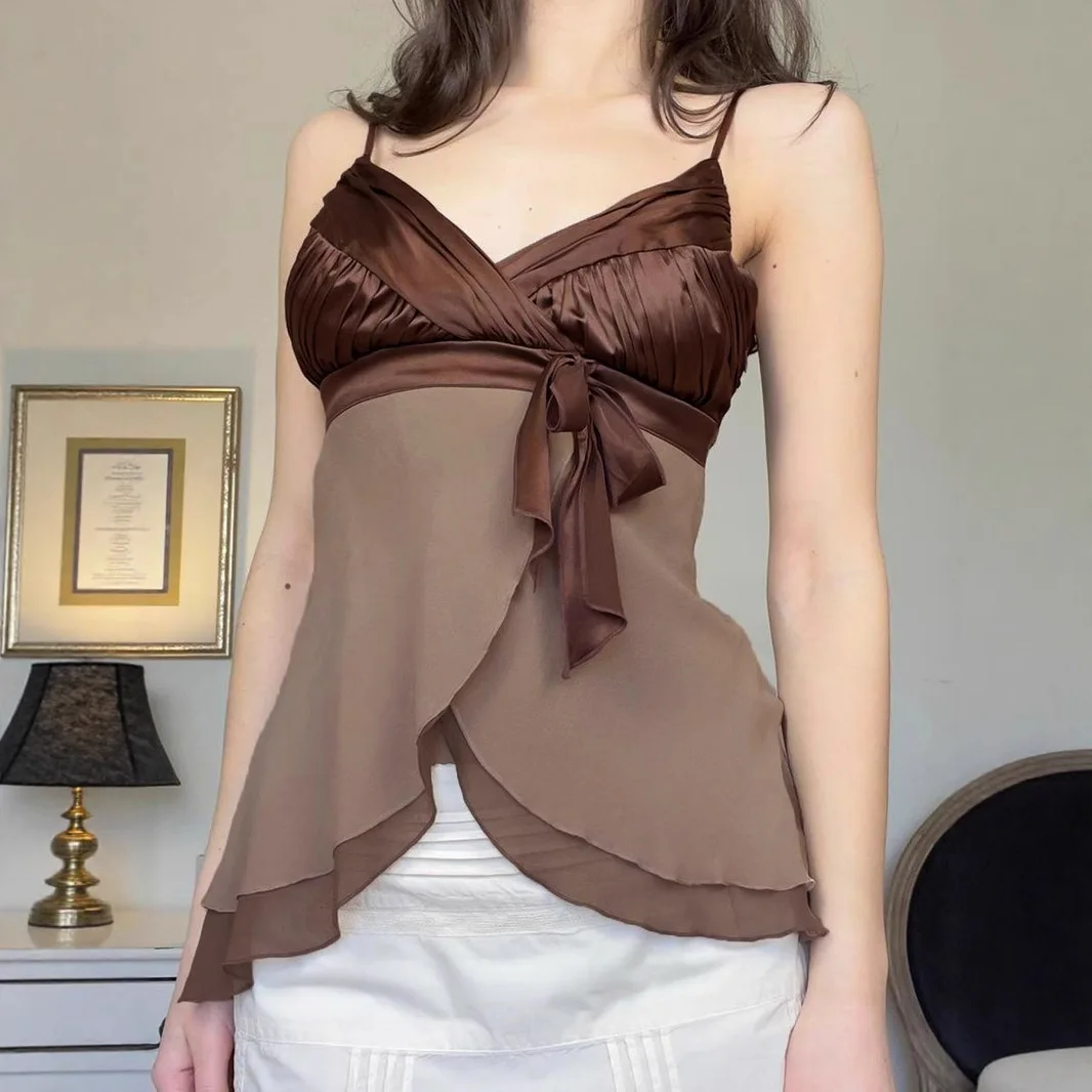 سترة شبكية عتيقة من الساتان بخصر عالٍ صيفي بدون أكمام بتصميم غير منتظم #2