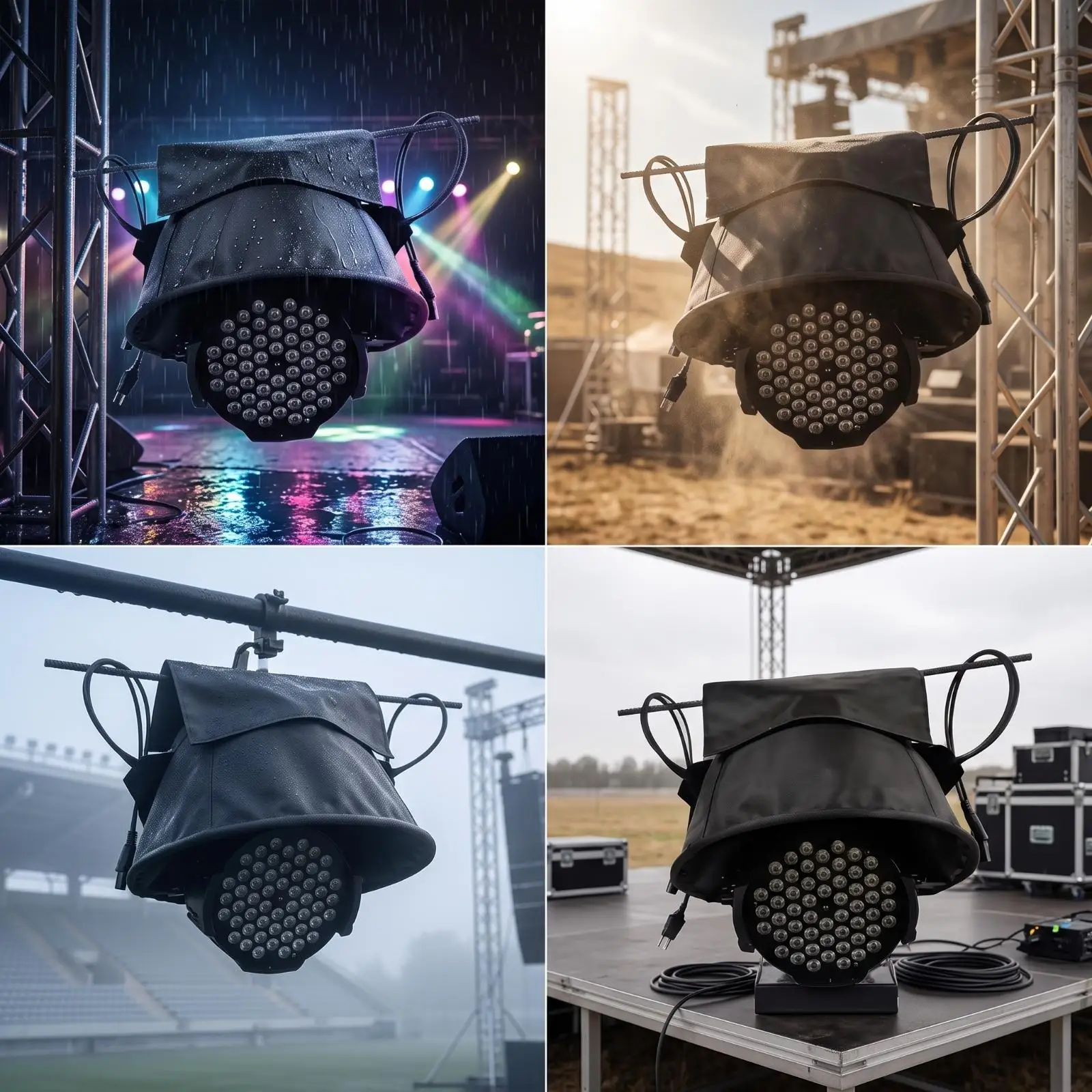 Stage Lighting Fixture Rain Hood Fitted Black Guard Cover for Moving Head Light Dust Water Shield with Tie Downs