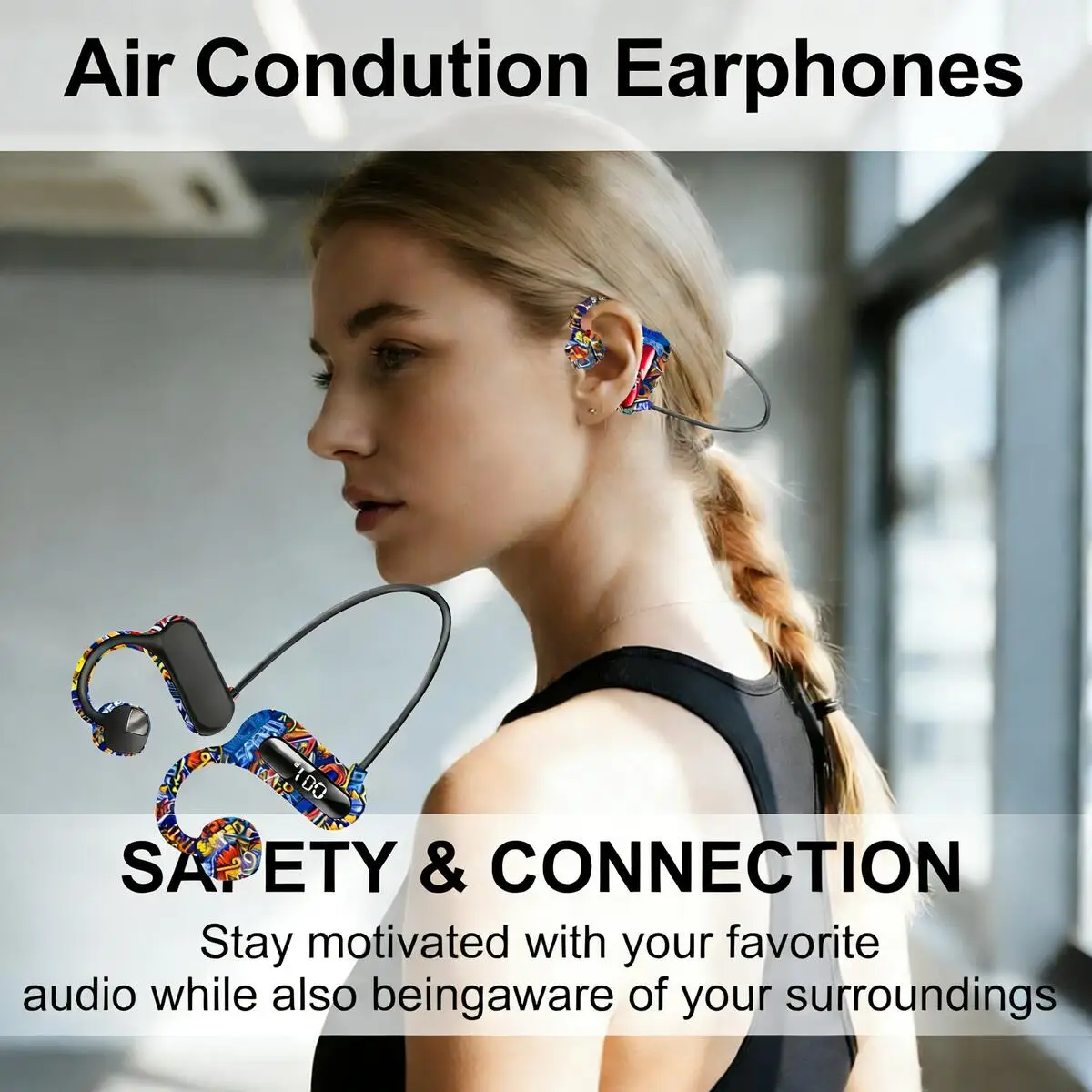 

Graffiti Design Air Conduction Neckband Earphones 360° Bending Ultra Long Battery Life Waterproof for Music Running Swimming