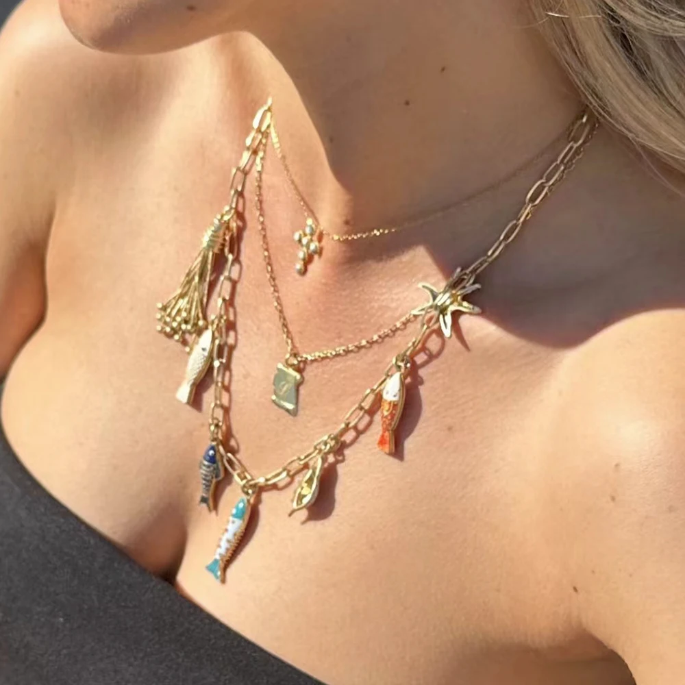

Bohemian Colorful Fish Fashion Pendant Necklace Trendy Cute Marine Animal Accessory for Women