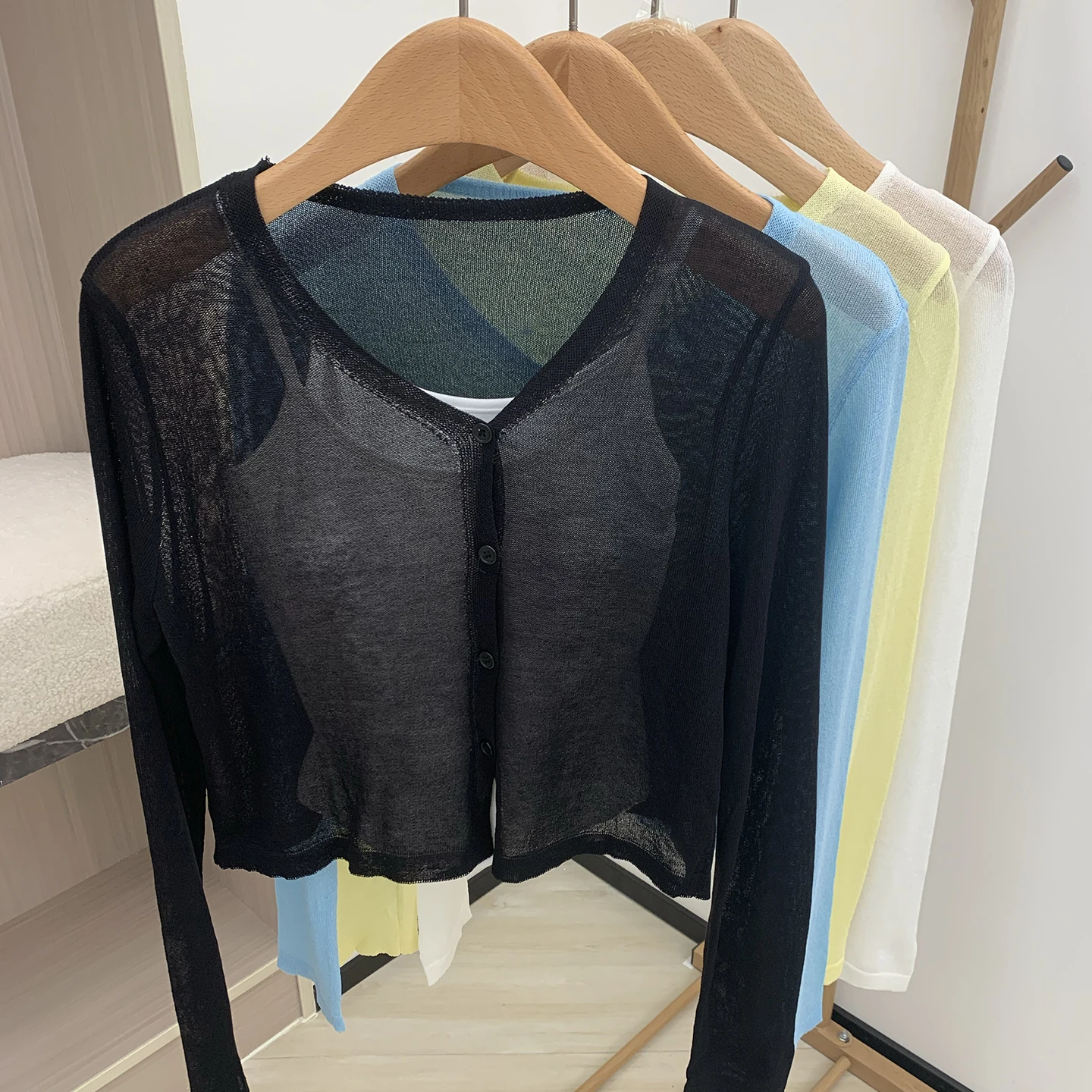 سترة علوية متماسكة بأزرار أمامية وأكمام طويلة، سترة صوفية قصيرة عادية للنساء للربيع والصيف، ملابس يومية للفتيات المراهقات