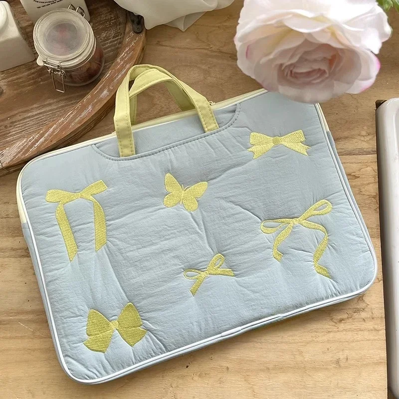 

Cute Embroidered bow Laptop Handbag 13.3 13.6 14 15 15.6 16 Inch For Macbook Xiaomi Lenovo Huawei Samsung Notebook Carry Bag