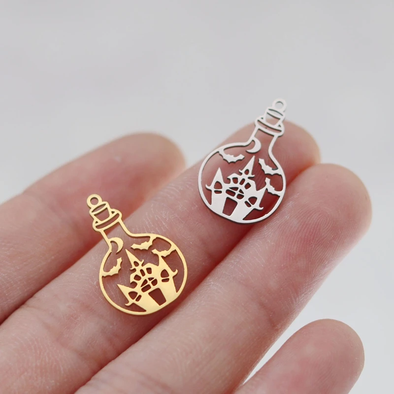 3pcs Bottle Haunted Mansion Moon and Bats Halloween diy Accessories Stainless Steel Charms for Jewelry Making Bracelets Pedant