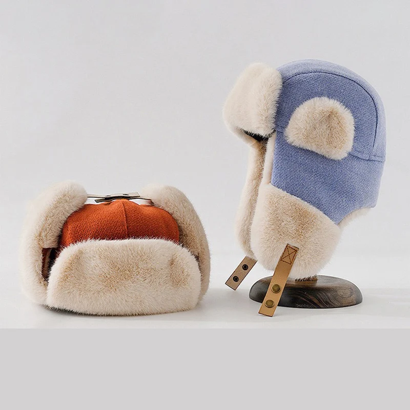 أصيلة Ushanka قبعة للغاية الباردة المواد المختلطة الرجال الصياد قبعة يندبروف النساء قبعة الطيار الثقيلة دافئ قبعة الطيار #4