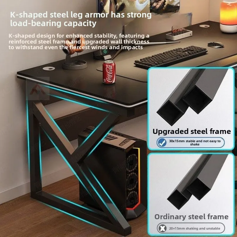 Ergonomic Gaming Desk Rectangular Desktop for Home Office Bedroom Study Rental Apartment Student Computer Workstation