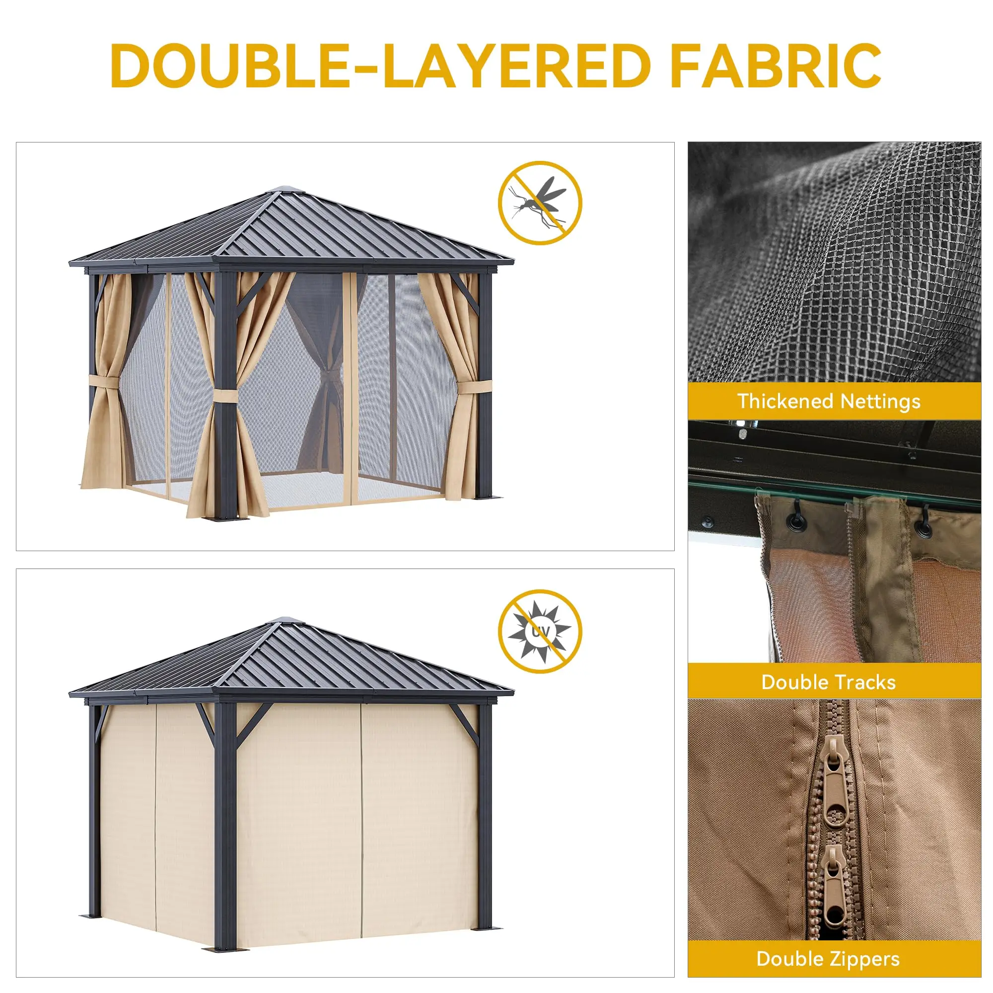 

Outdoor Waterproof Steel Frame Garden Gazebo Tent Aluminum Roof Canopy Metal Pavilion Pergola Hardtop Gazebo For Parks Gardens