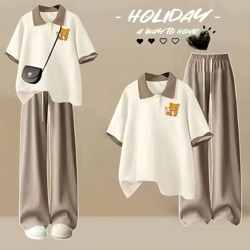 

Summer New Loose Polo Short-sleeved T-shirt with Sweet Style Printed Pullover