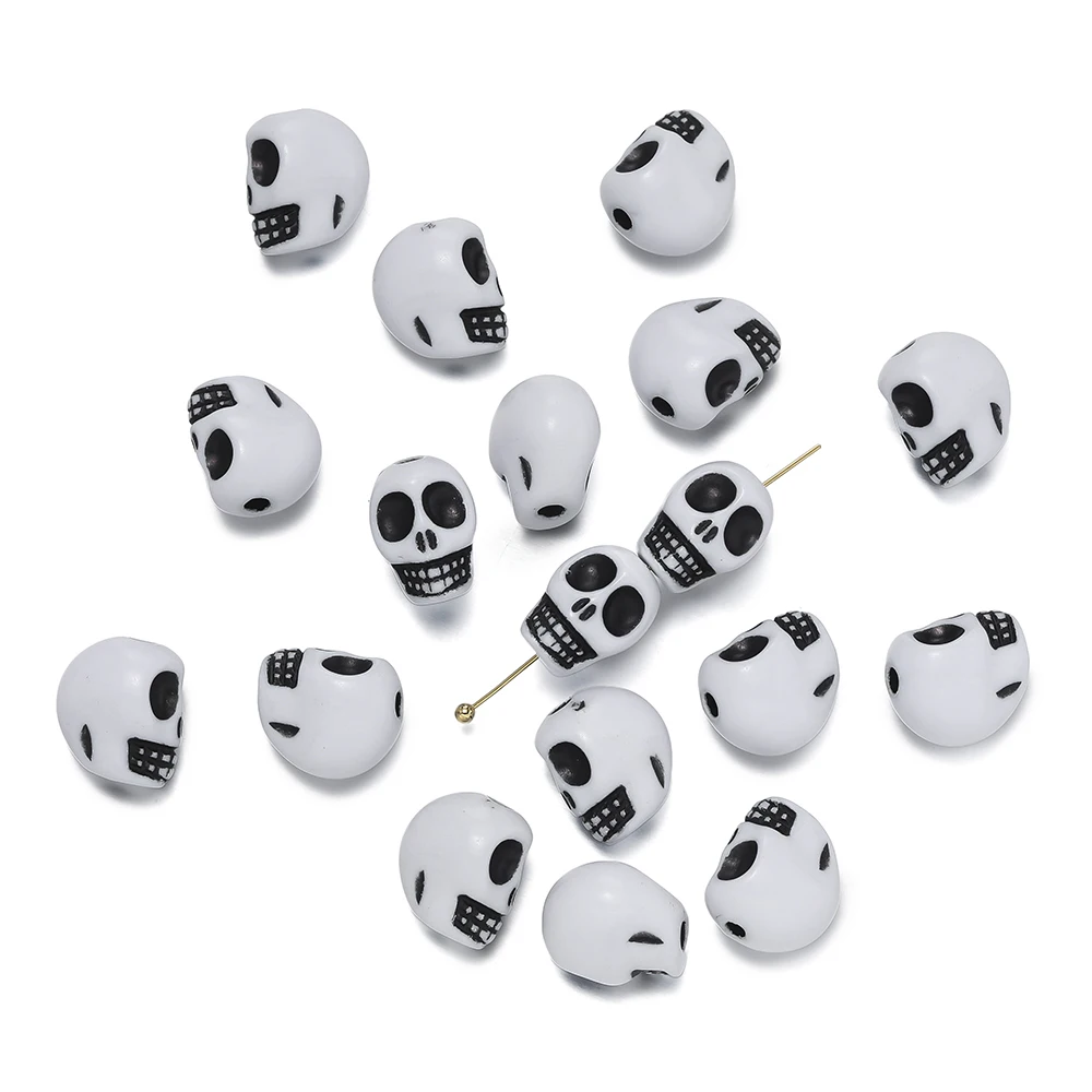 

30pcs/Lot Skull Beads Acrylic Spacer Bead for Bracelet Necklace Earrings DIY Jewelry Making Accessories Halloween Decoration