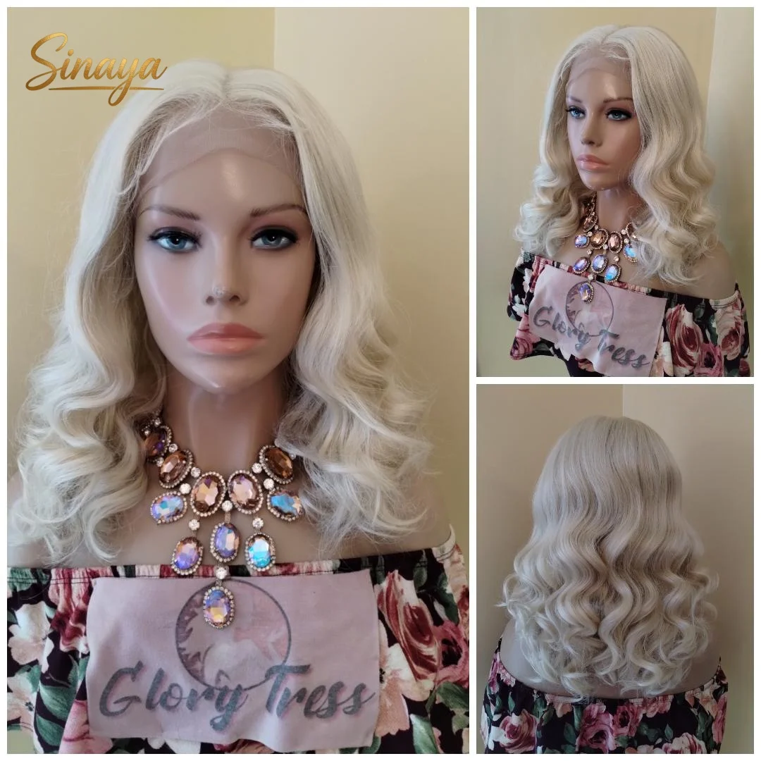 White Wig Short Wavy Lace Front Wig Pre-Plucked HD Lace Wig Synthetic Blend Wigs For Women Platinum Blonde Wig 13x4 Free Part