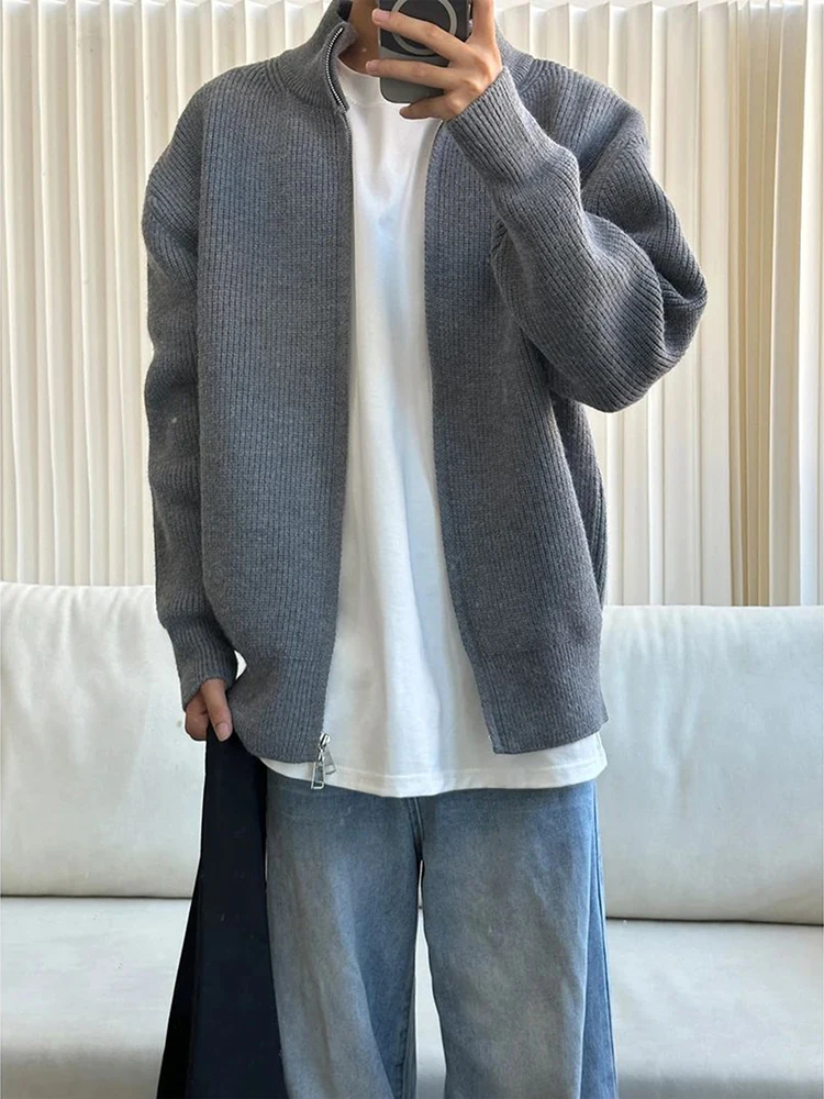 

Cleanfit ey Zipper Knitted Sweater Men's Lazy High-End Feel Autumn Cardigan Stand Collar American Retro Jaet