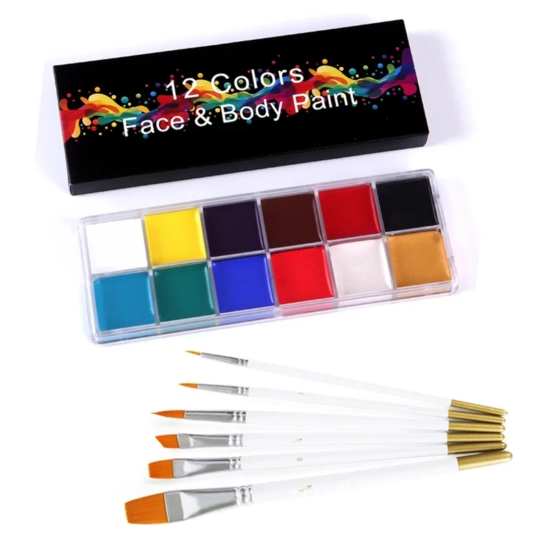 

12colors Face Body Oil Painting Paint Pigment With 6pcs Brushes For Kids Adults Makeup Halloween Masquerade Cosmetic Supplies