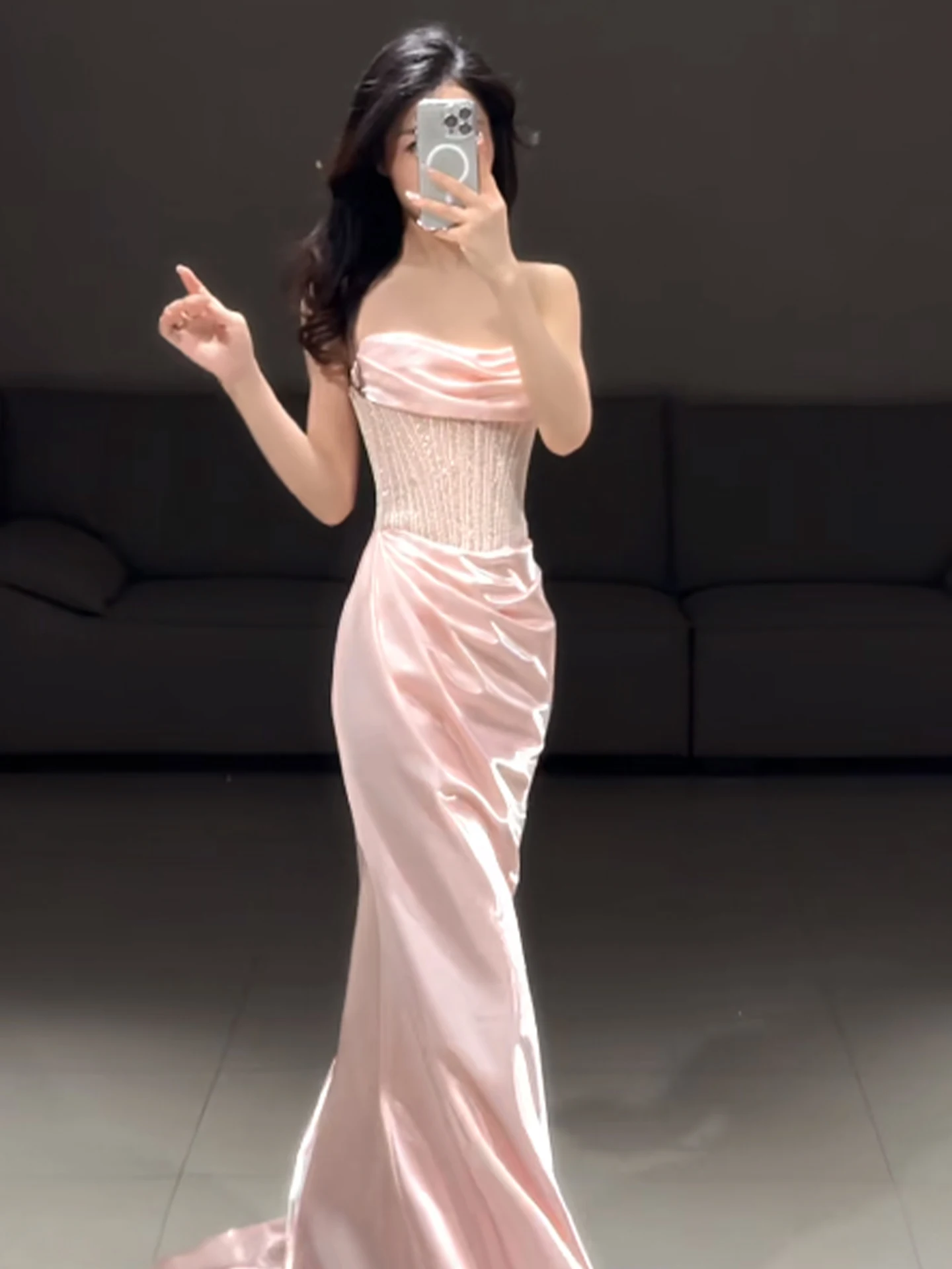 

Новое роскошное атласное вечернее платье для подружки невесты 2026 года, длинное, для помолвки, свадьбы, банкета, с завышенной талией, элегантное