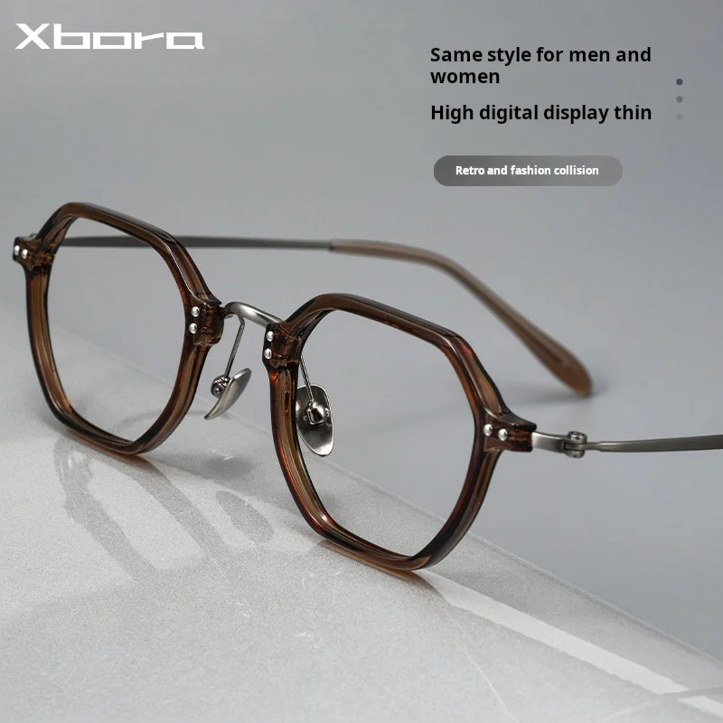 

Xbora New Handmade Polygon Glasses Frame Men Women Fashion Vintage TR90 Titanium Personality Eyeglasses Retro Spectacles T18273Z