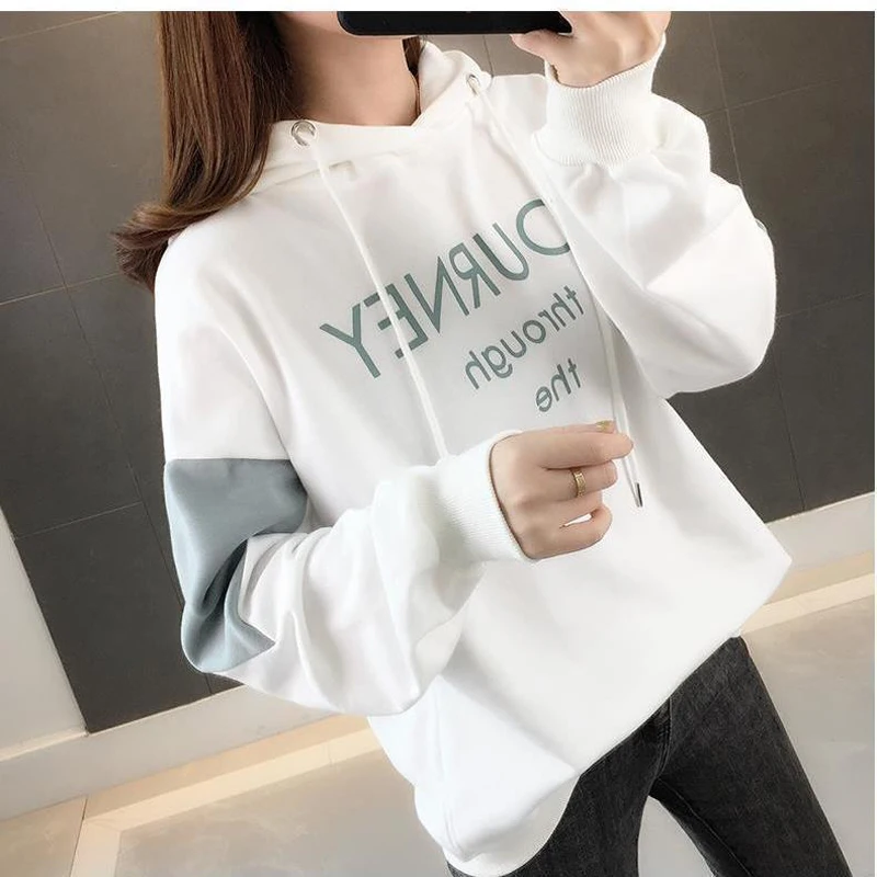 2024 Spring and Autumn New Women\'s Hooded Sweater Women\'s Fashion Trendy Hoodie Loose Slimming Stitching Casual Pullover