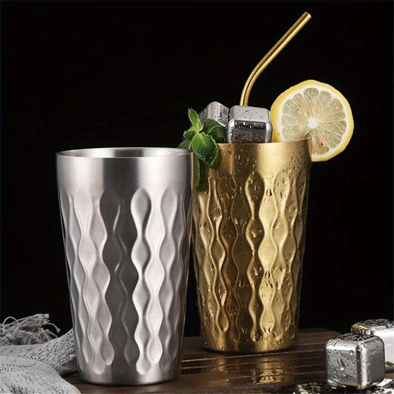 1PC 350ml Beer Mug Stainless Steel Wave Pattern Tumbler Metal Coffee Cups Bar Kitchen Drinkware Travel Water Cup