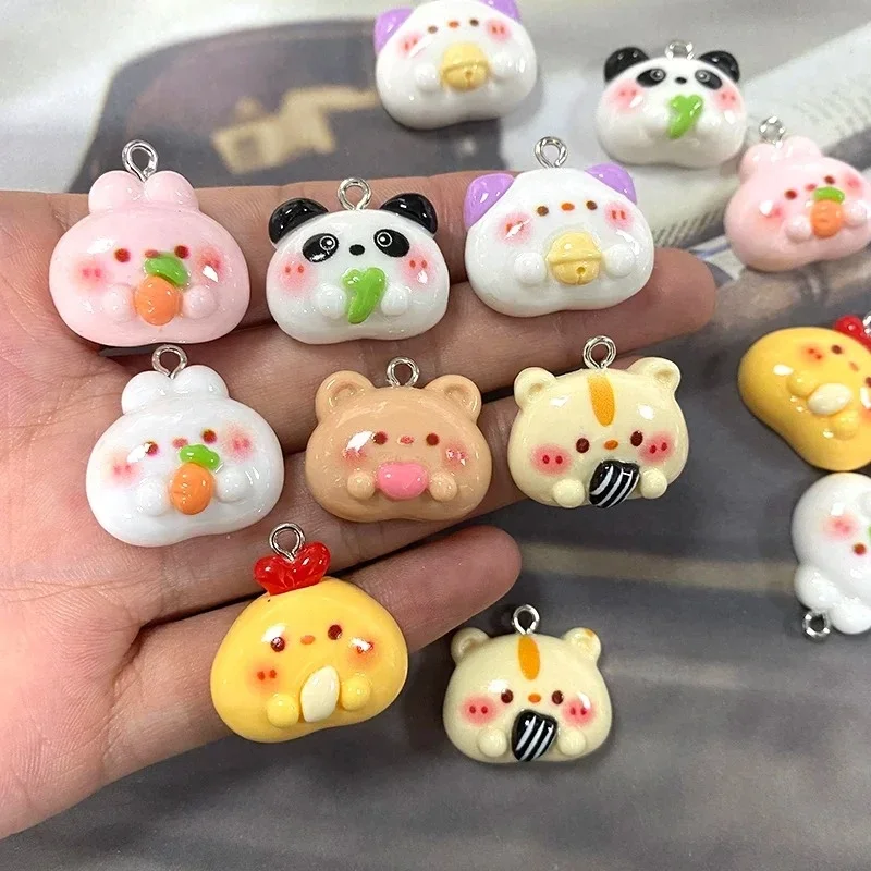 10Pcs Kawaii Cartoon Animals Hug Food Resin Charms Cat Panda Hamster Rabbit Pendants DIY Earrings Keychain Jewelry Making