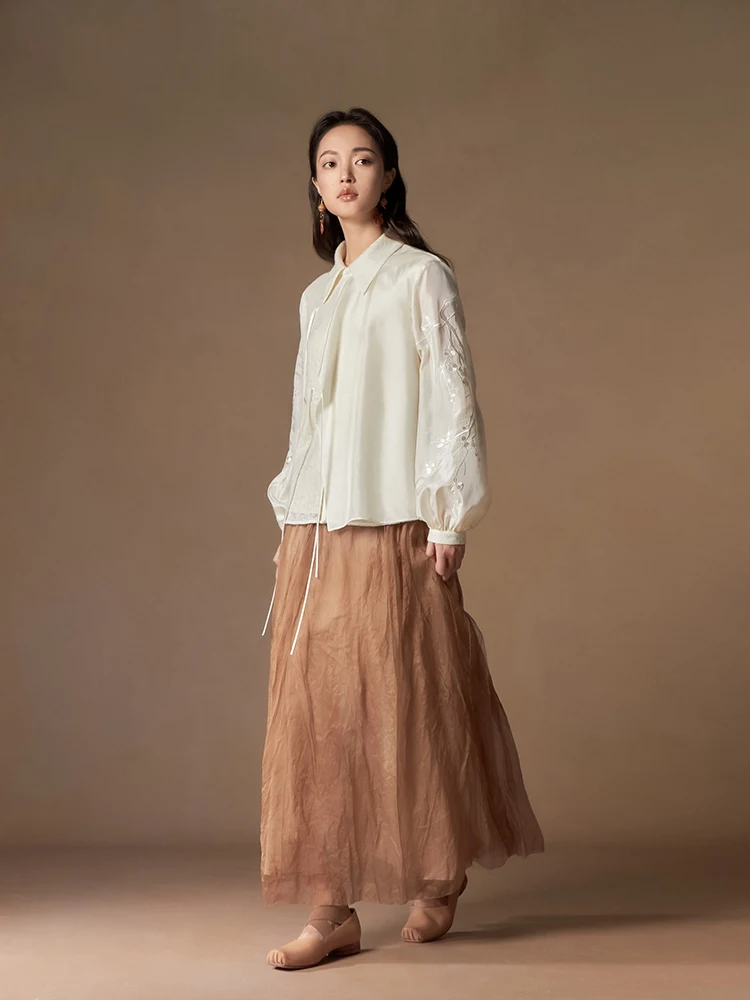 

Юбка А-силуэта с высокой талией из шелково-хлопковой смеси, новая зимняя модель, высококачественная, с текстурой, окрашенная натуральными красителями.