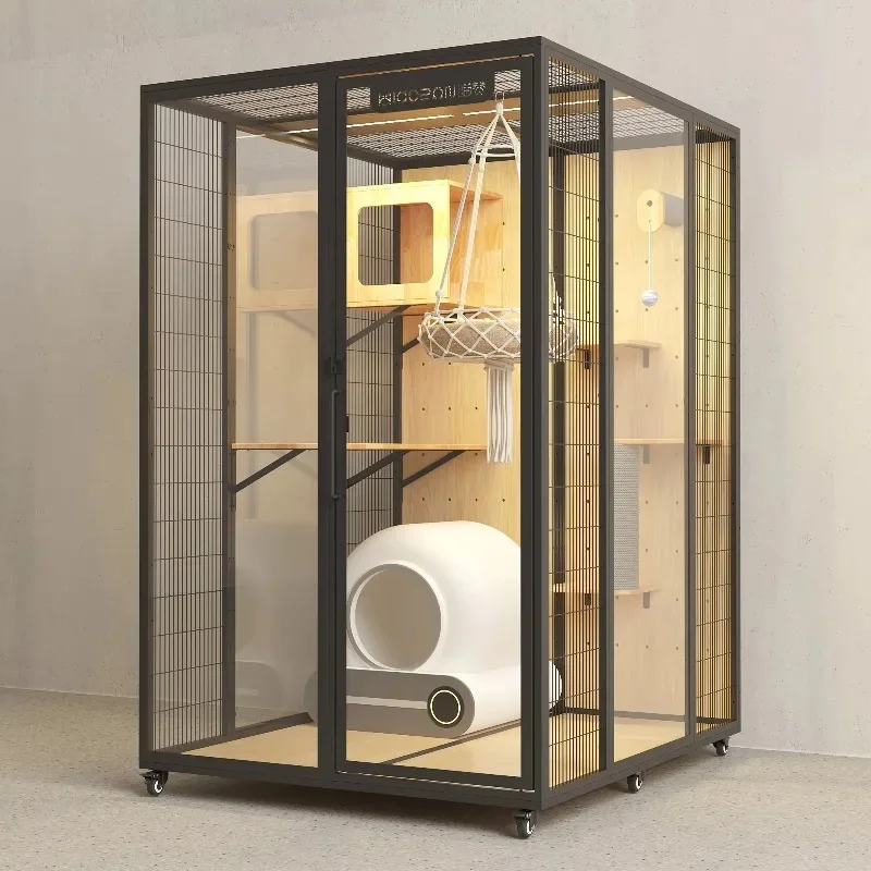 Pet Shop Furniture Products Tempered Glass High Quality Rubber Wood High-end Cat Apartment House Nest Luxury Cat Villa
