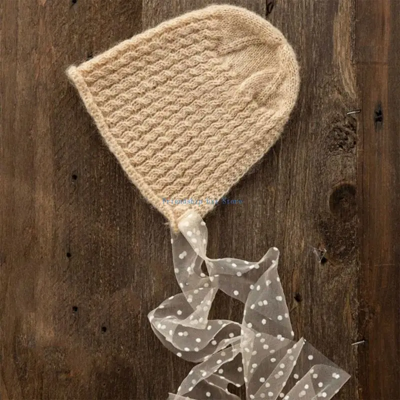 

F1CB Newborn Mohair Bear Bonnet Knit Cap Newborn Mohair Photography Caps Props Gift
