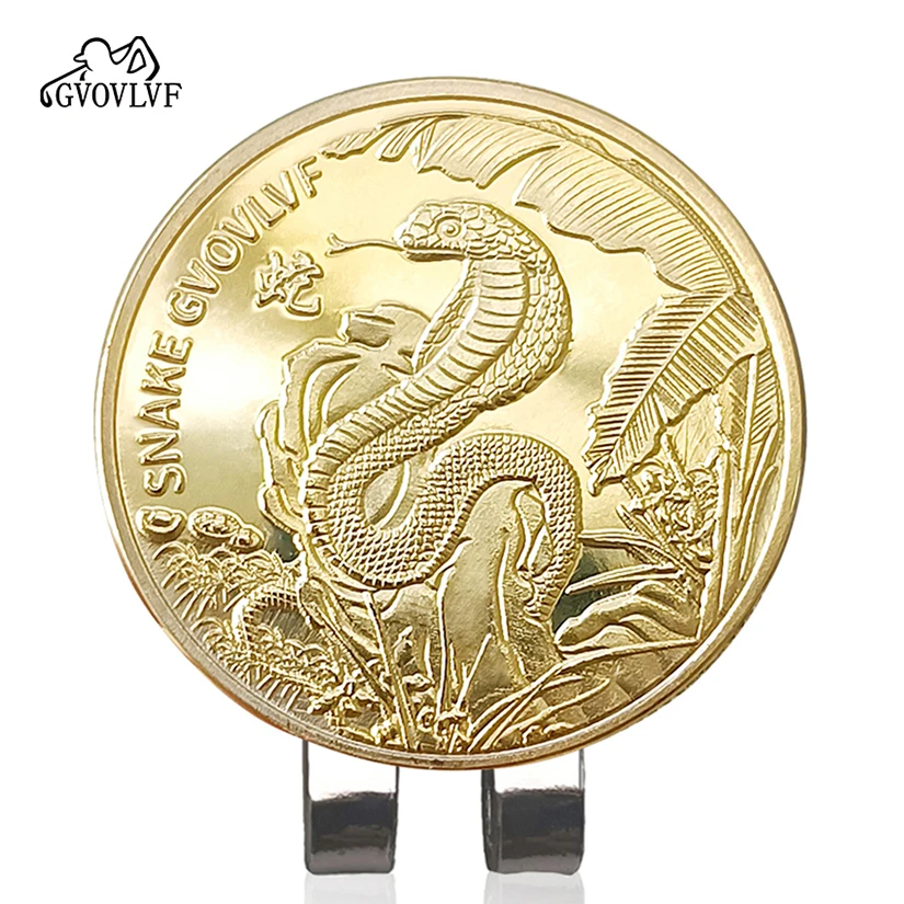 Golf Ball Marker year of the Golden Snake With Magnetic Cap Clips Gift For Golfer Boys Girl Alloy Marker Golf Accessories