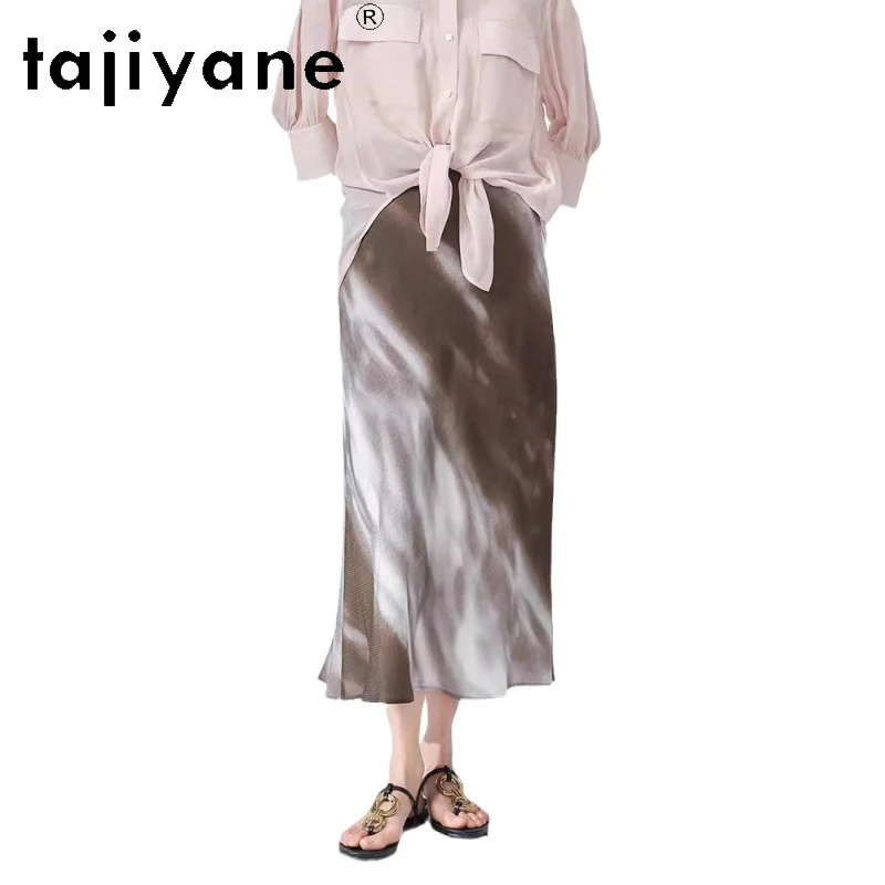 

TAJIYANE 100% Mulberry Silk Skirts for Woman Elegant Long Skirt New Arrivals Summer Fashion Women Clothing Split Юбка Женская