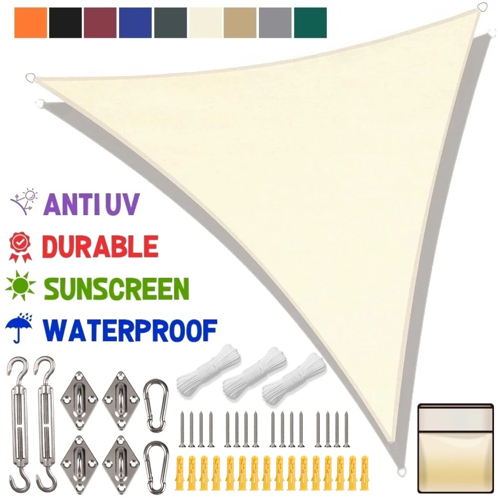Toldo Triangular para Sombra, Protección UV, con Kits de Fijación para Patio, Piscina, Playa, Jardín, Toldo Protector Solar