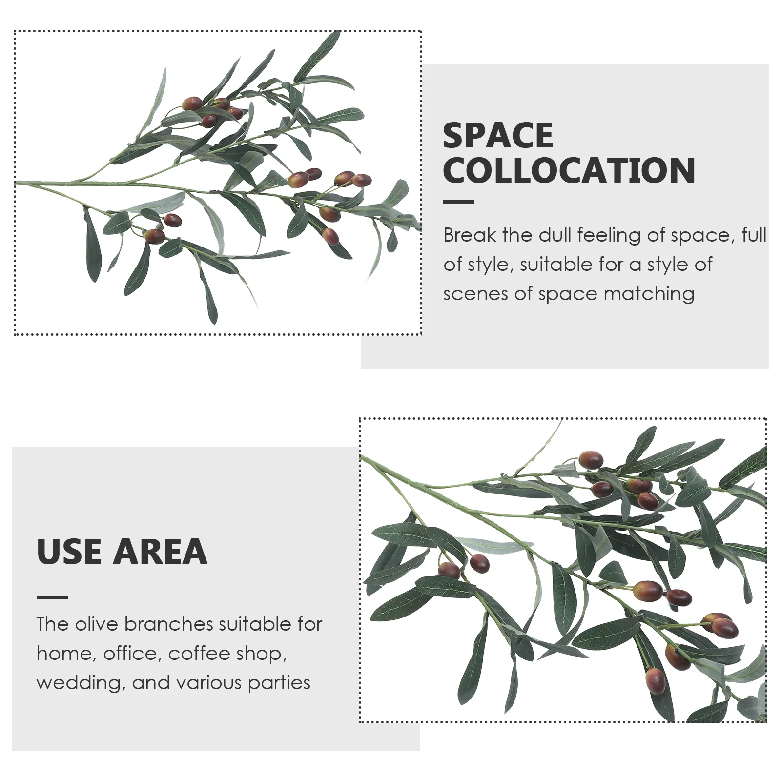 

2 Pcs Faux Olive Branch Stems Artificial Plant Decor Home Office Party Vase Table Leaf Simulation foliage Household