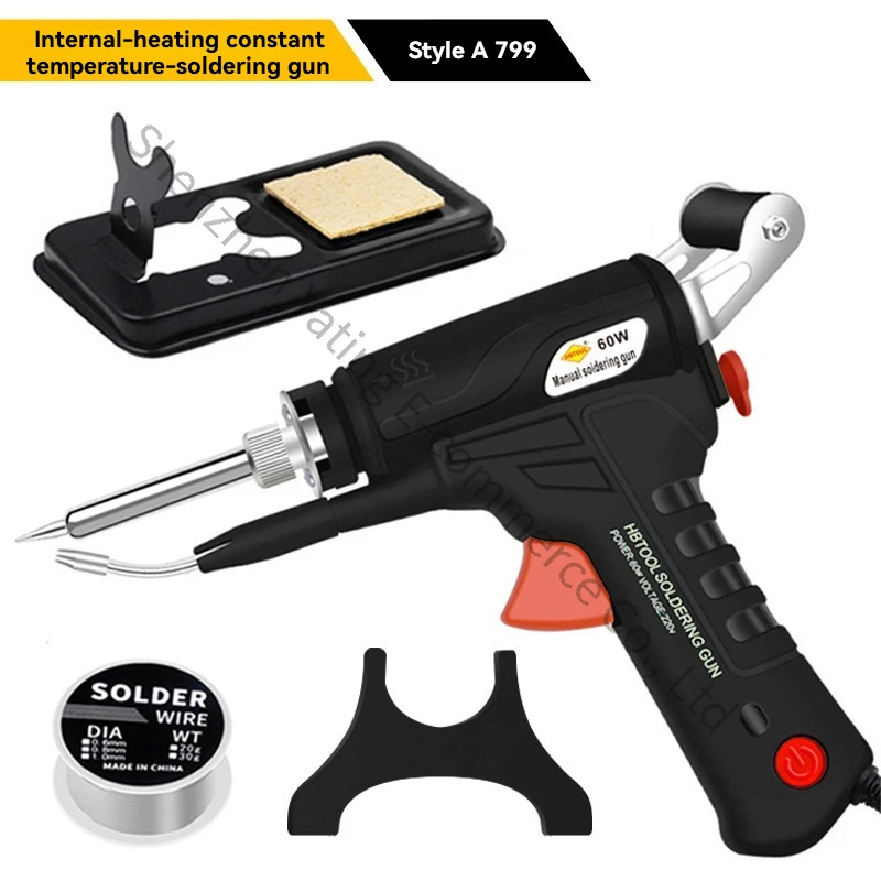 

Удобный паяльный пистолет с внутренним нагревом, ручной подачей припоя, портативный, модель 799A, черный комплект, паяльник